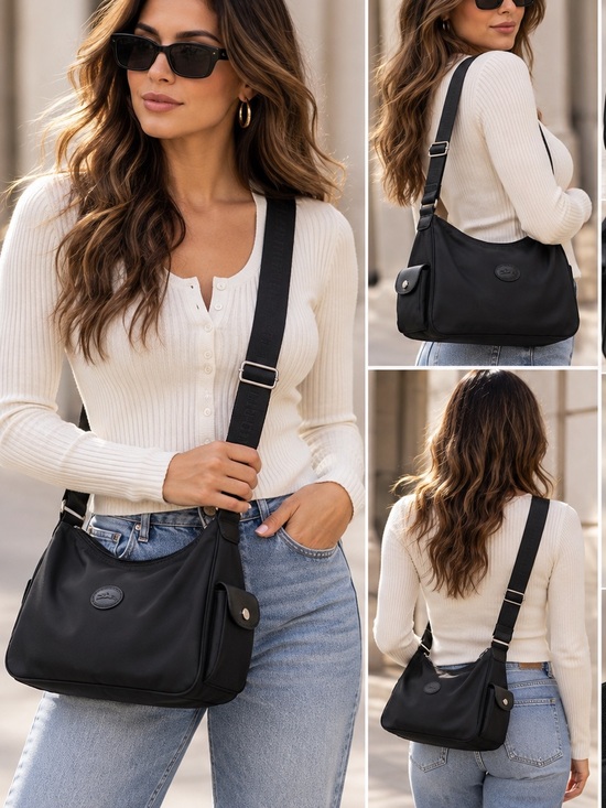 Longchamp Handbags - Longchamp planetes besace nylon crossbody hobo bag leather trim silver hw 90s